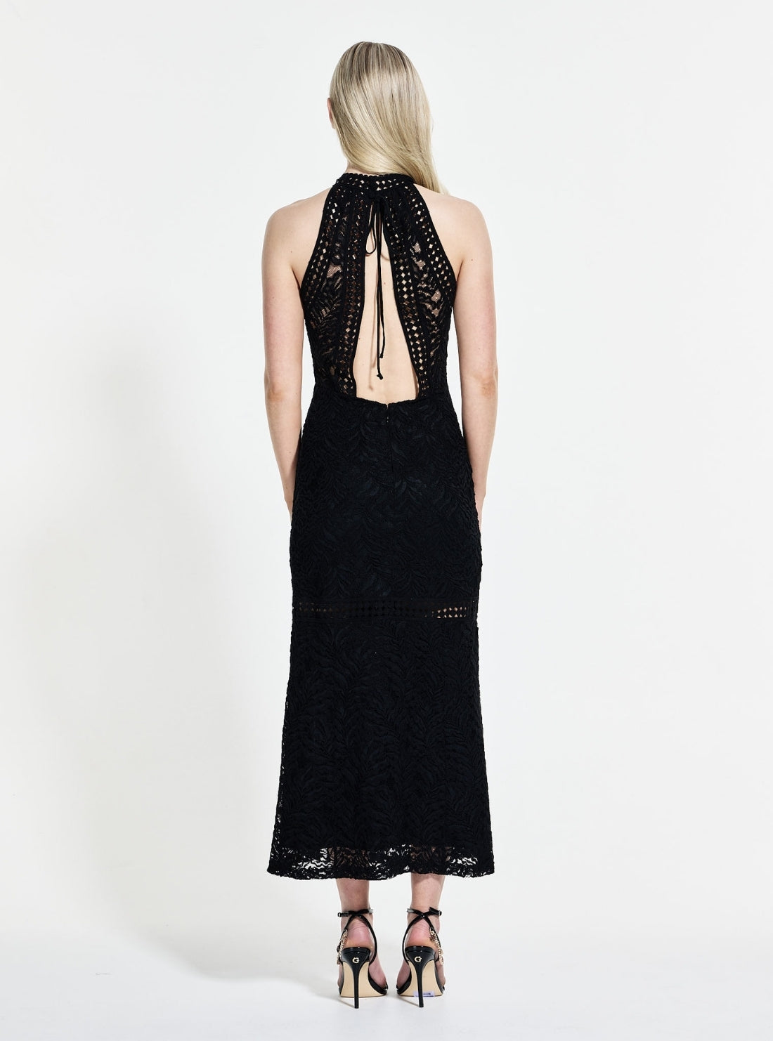 GUESS Womens Black New Liza Lace Maxi Dress W5GT1GKCS90 Back View