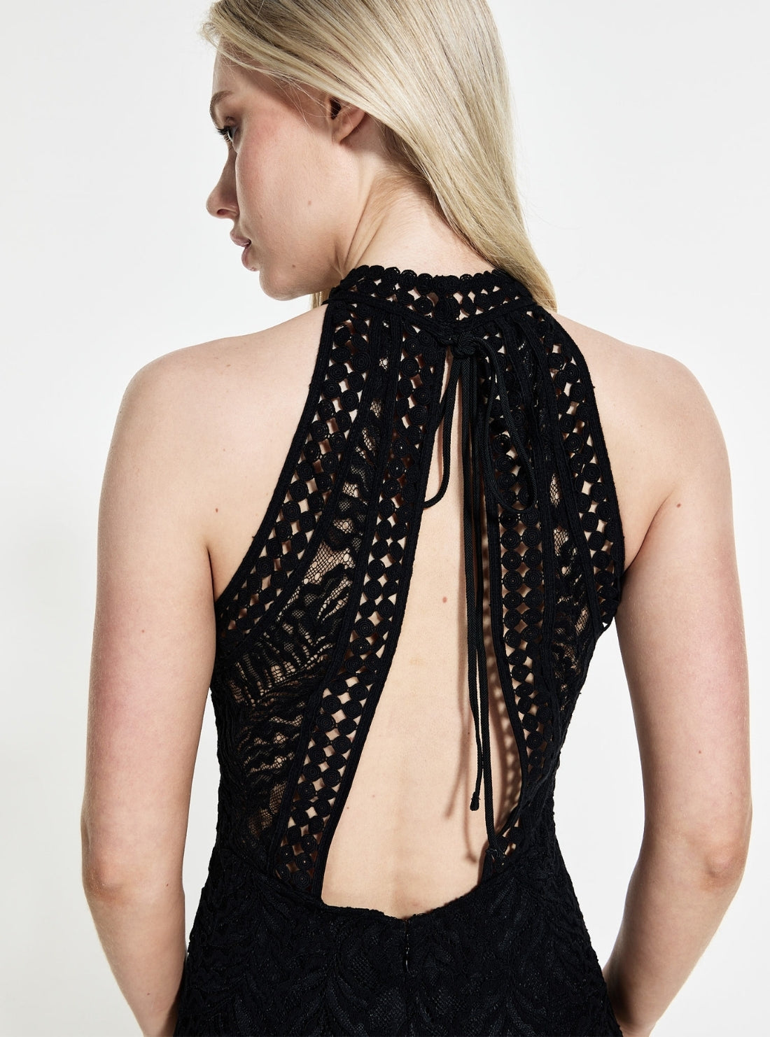 GUESS Womens Black New Liza Lace Maxi Dress W5GT1GKCS90 Back Detail View