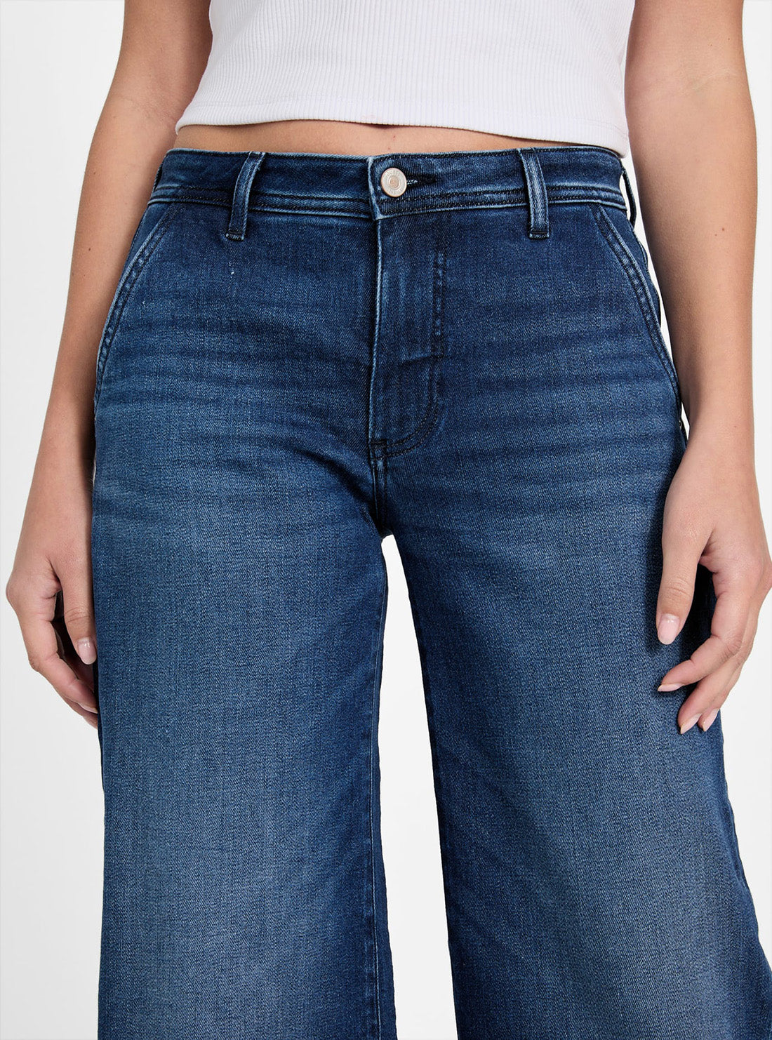 GUESS Womens Cheval Blue Zoya Wide Leg Jeans in Medium Wash W5PA1LD5QQ0 Detail View