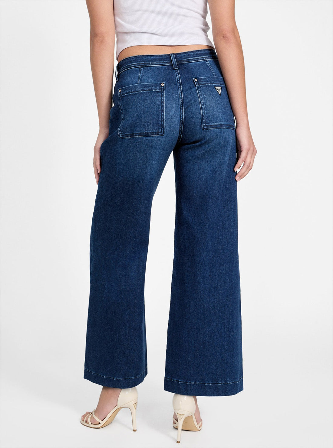 GUESS Womens Cheval Blue Zoya Wide Leg Jeans in Medium Wash W5PA1LD5QQ0 Back View