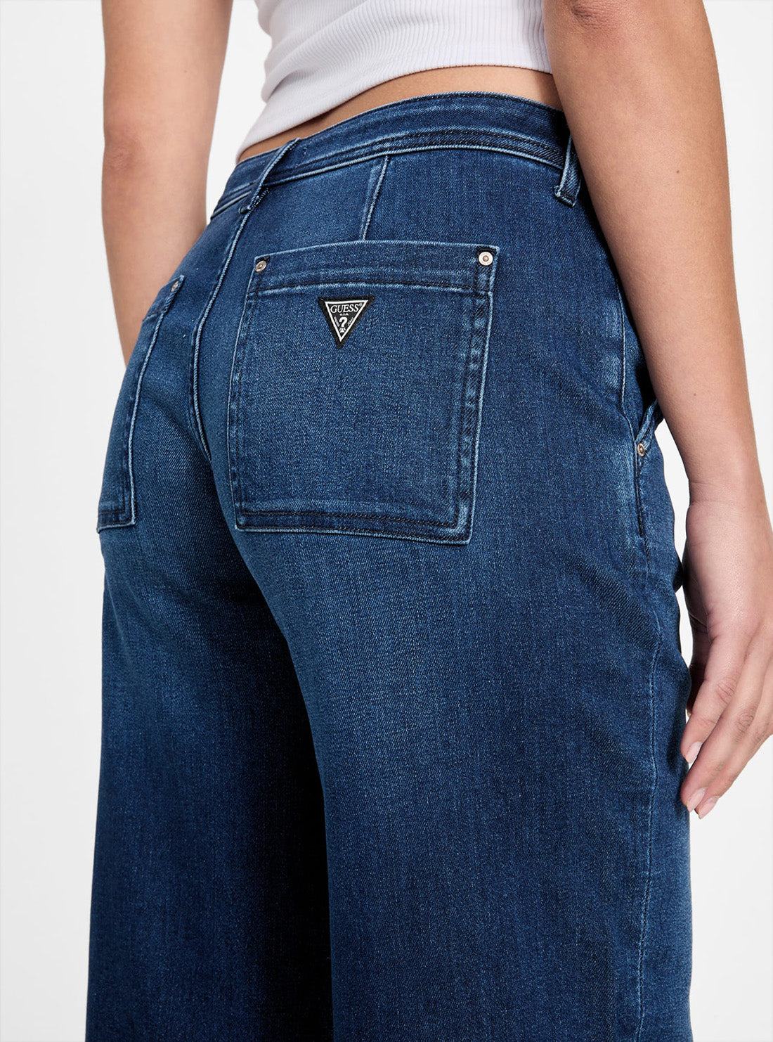 GUESS Womens Cheval Blue Zoya Wide Leg Jeans in Medium Wash W5PA1LD5QQ0 Back detail View