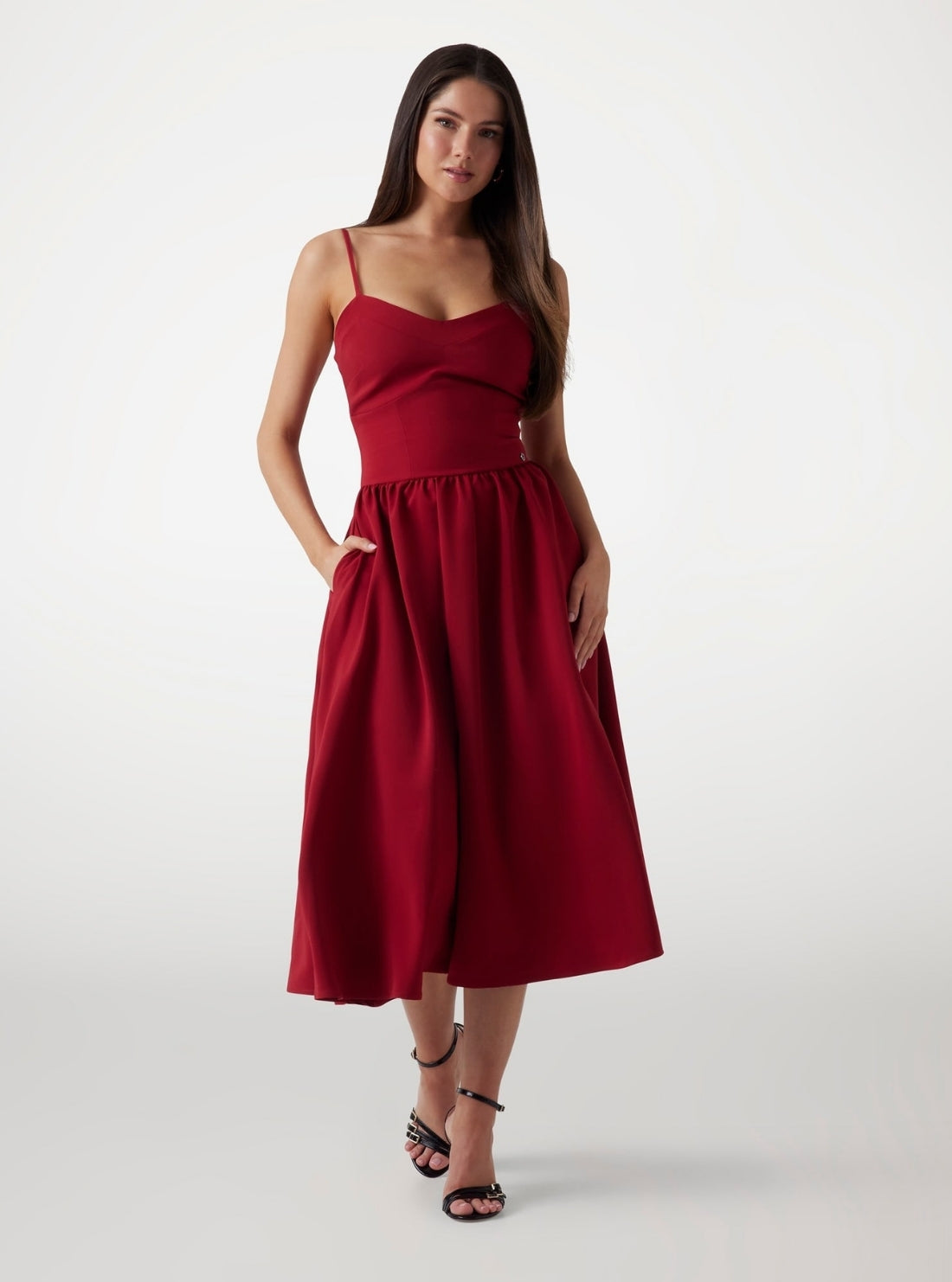 guess red dress Red Sophie Sleeveless Midi Dress