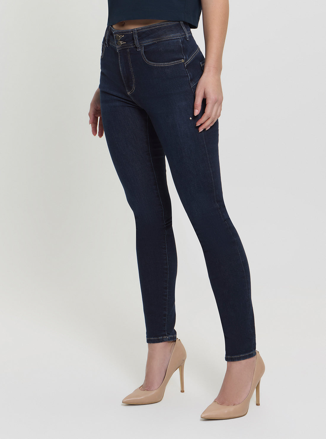 GUESS Womens High-Rise Skinny Shape Up Denim Jeans In Dark Wash W5RA34D5PY1 Side View