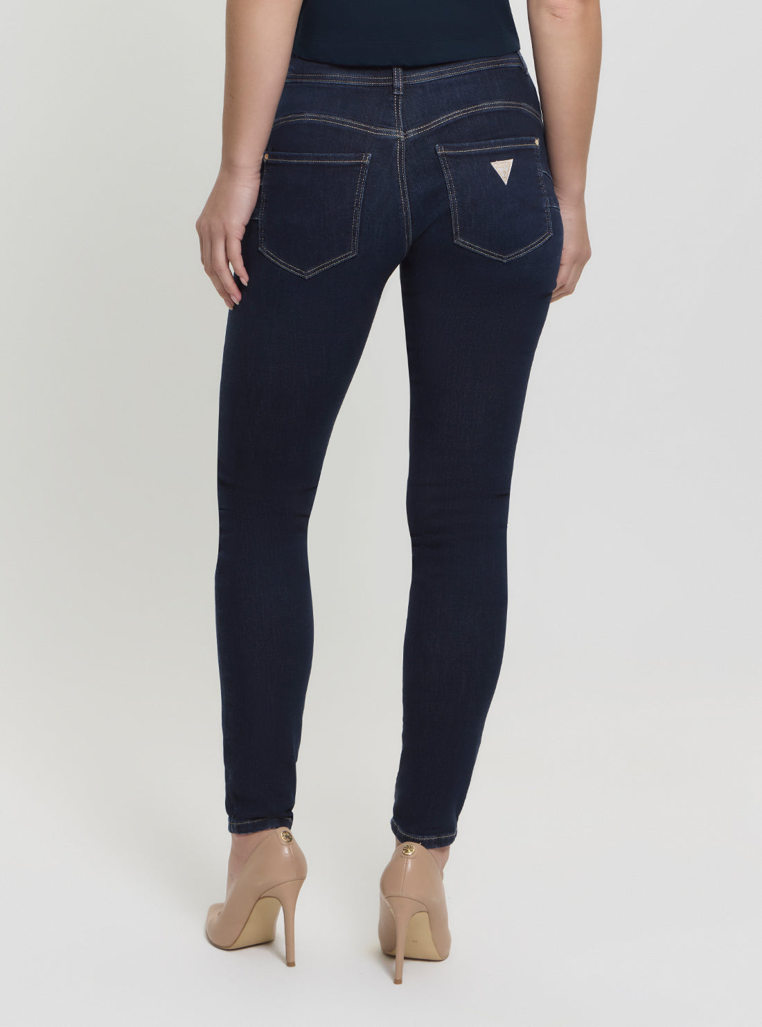 GUESS Womens High-Rise Skinny Shape Up Denim Jeans In Dark Wash W5RA34D5PY1 Back View