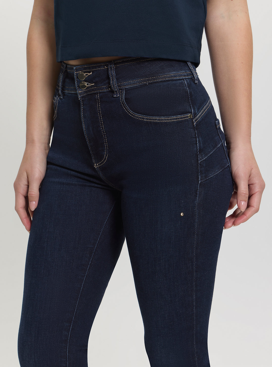 GUESS Womens High-Rise Skinny Shape Up Denim Jeans In Dark Wash W5RA34D5PY1 Detail View