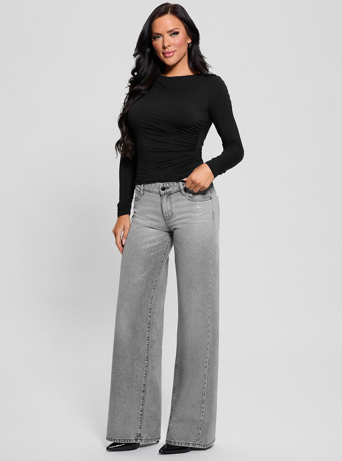 Grey Sexy Palazzo Denim Jeans in Light Wash
