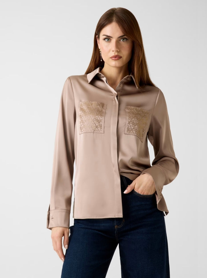 GUESS Womens Eco Summer Clay Marguerite Hotfix Shirt W5RH40WFQC2 Front View