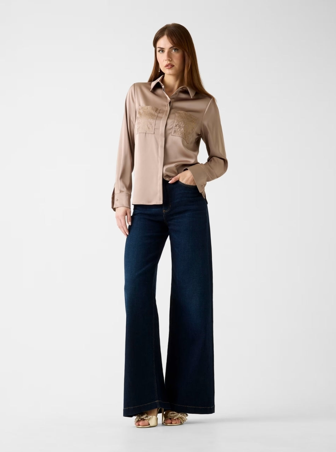 GUESS Womens Eco Summer Clay Marguerite Hotfix Shirt W5RH40WFQC2 Full View