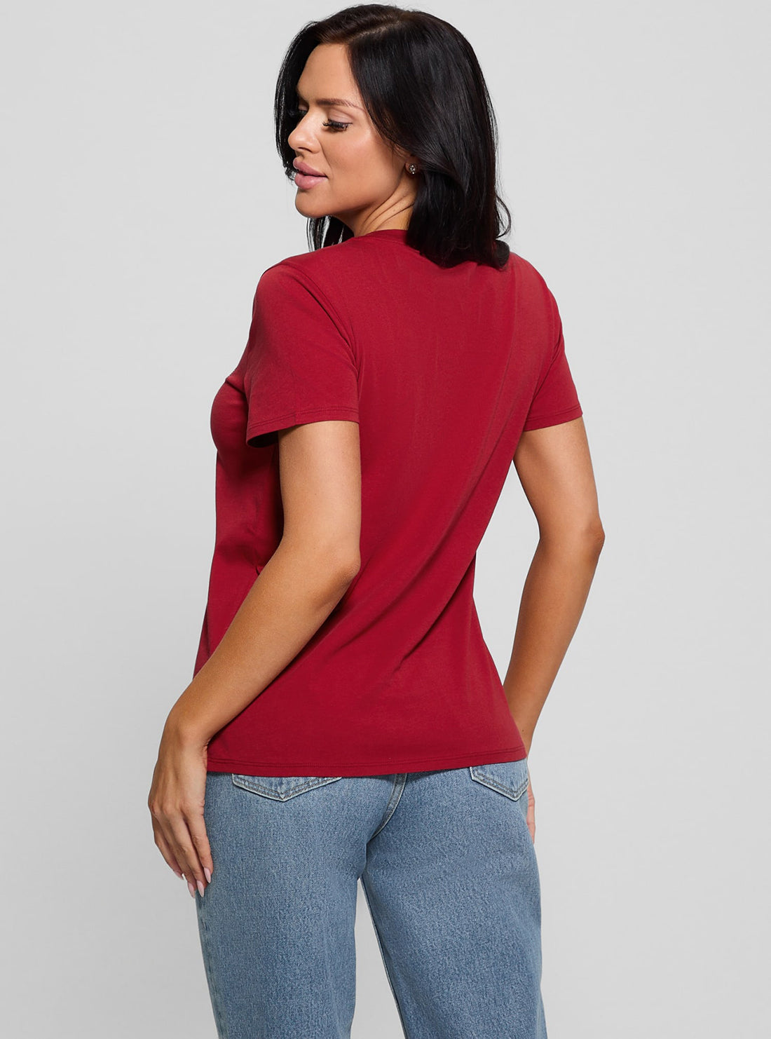 Eco Red Script Lace Logo T-Shirt | GUESS