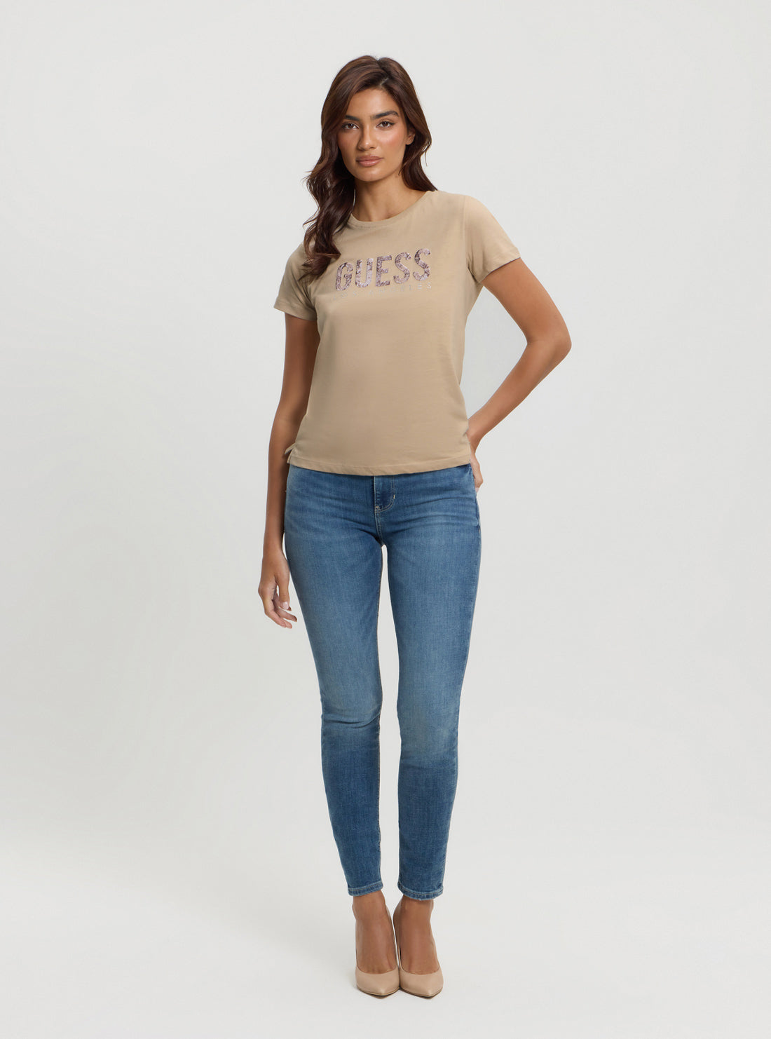 Beige Python Logo T-Shirt.