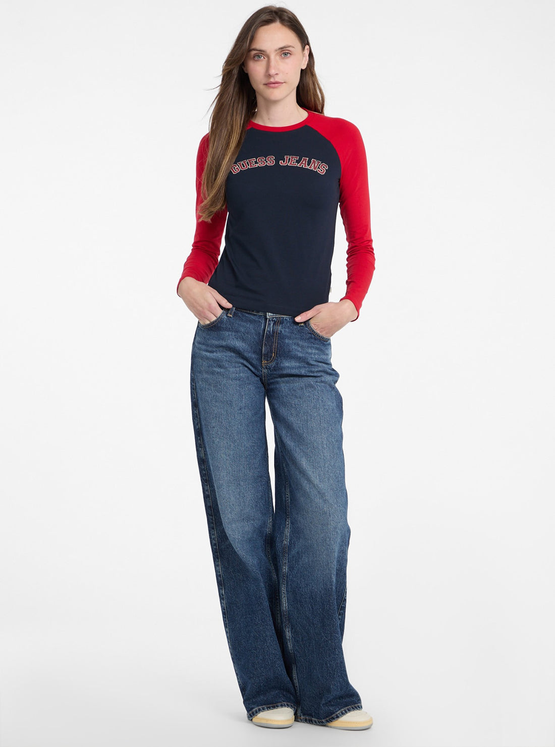GUESS Jeans Long Sleeve Raglan Block Tee