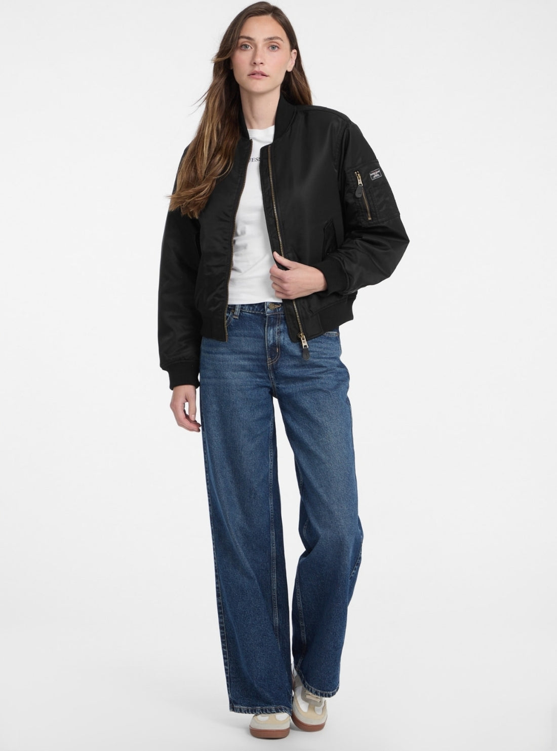 Guess Jeans Black Bomber Jacket W5RL81WHAA2 Full View