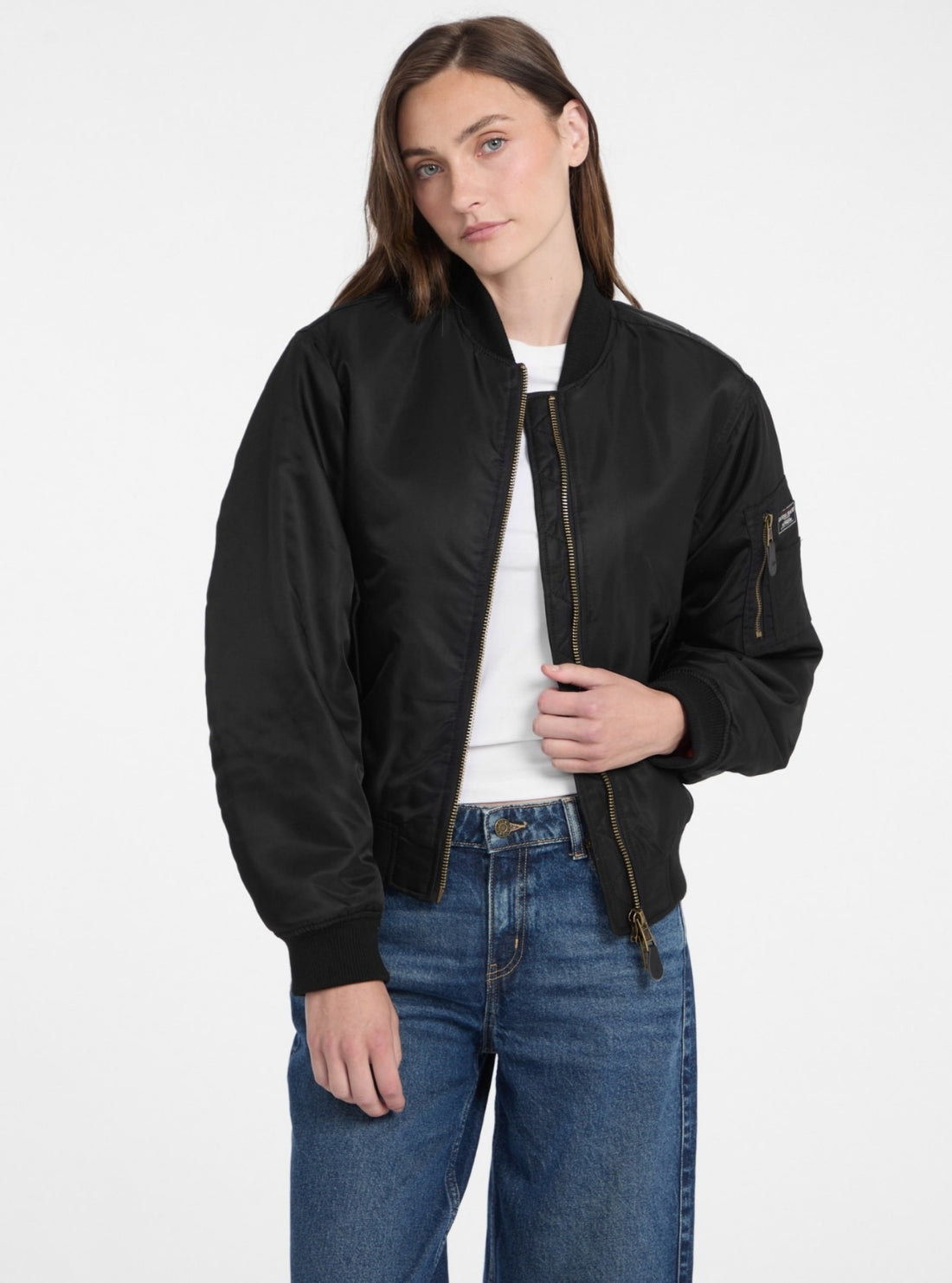 Guess Jeans Black Bomber Jacket W5RL81WHAA2 Front View