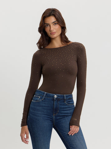 Brown Rosy Strass Bodysuit