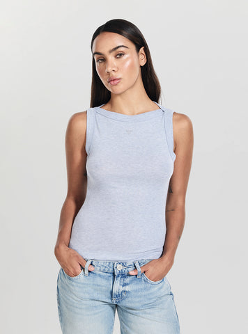 GUESS Womens Blue Tina Ribs Tank Top W5RP16KCNH2 Front View