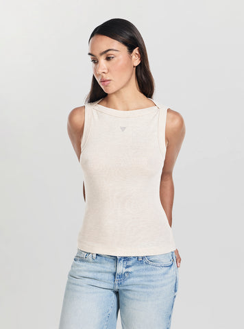 GUESS Womens Beige Tina Ribs Tank Top W5RP16KCNH2 Front View