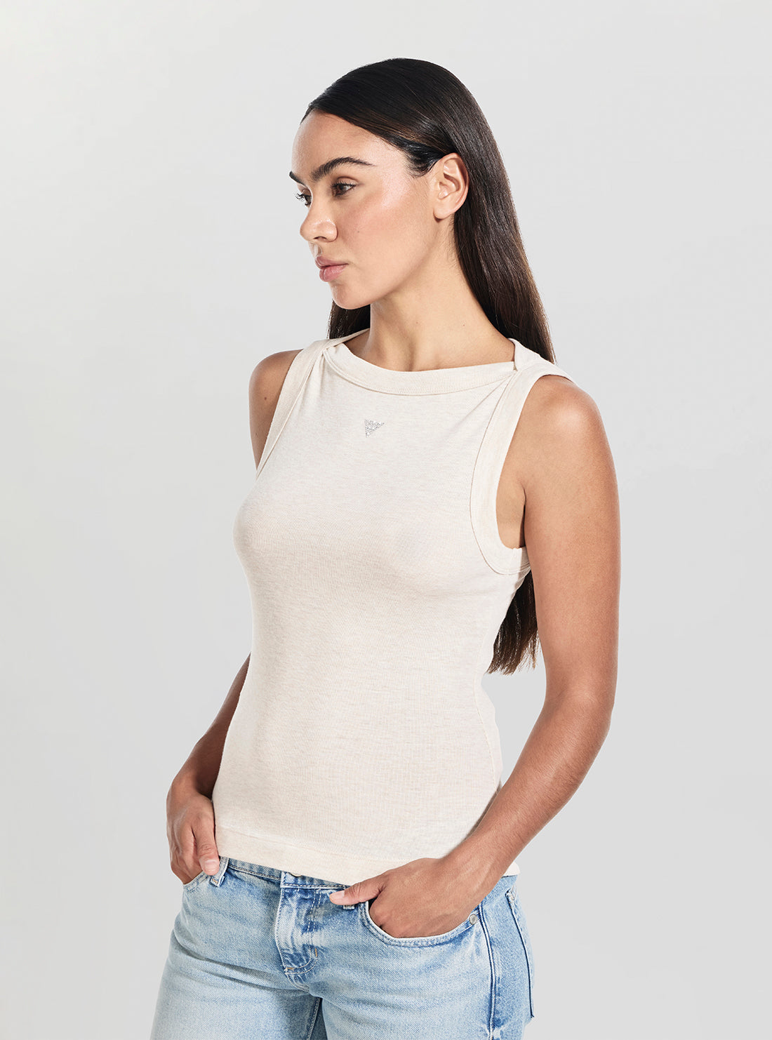 GUESS Womens Beige Tina Ribs Tank Top W5RP16KCNH2 Side View