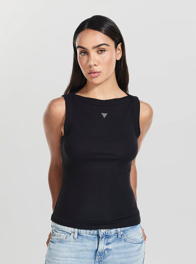 GUESS Womens Black Tina Ribs Tank Top W5RP16KCNH2 Front View