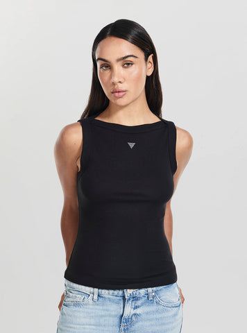 GUESS Womens Black Tina Ribs Tank Top W5RP16KCNH2 Front View