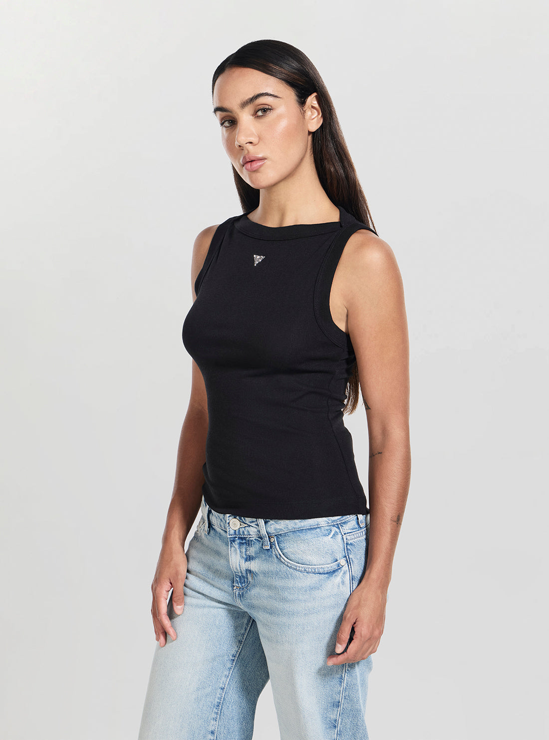 GUESS Womens Black Tina Ribs Tank Top W5RP16KCNH2 Side View