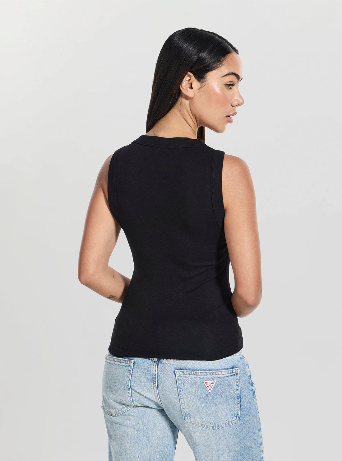 GUESS Womens Black Tina Ribs Tank Top W5RP16KCNH2 Back View