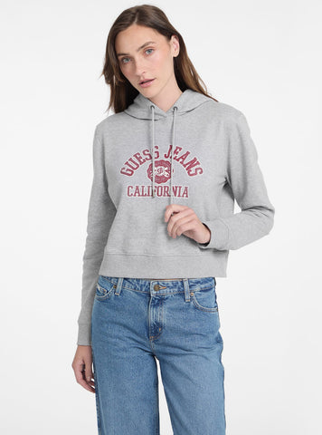 Guess Jeans Grey Crop Hood Print Sweatshirt