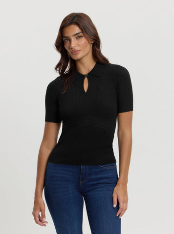 Black Floral Cut-Out Knit Top