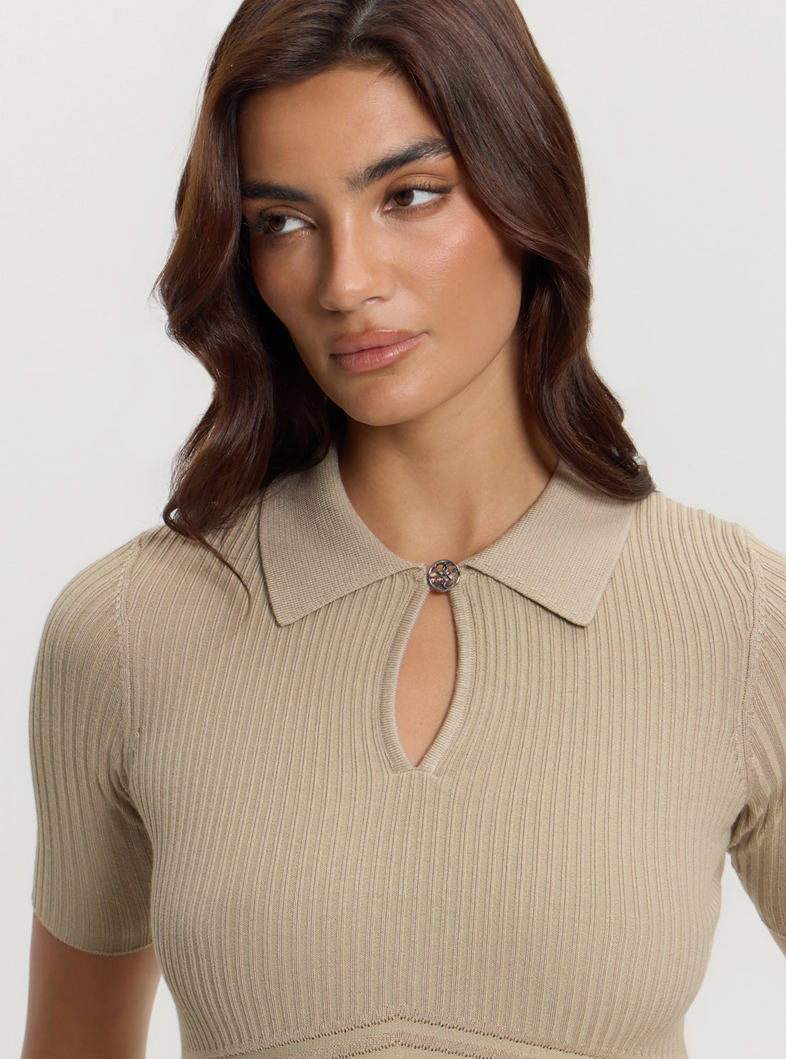 Beige Floral Cut-Out Knit Top