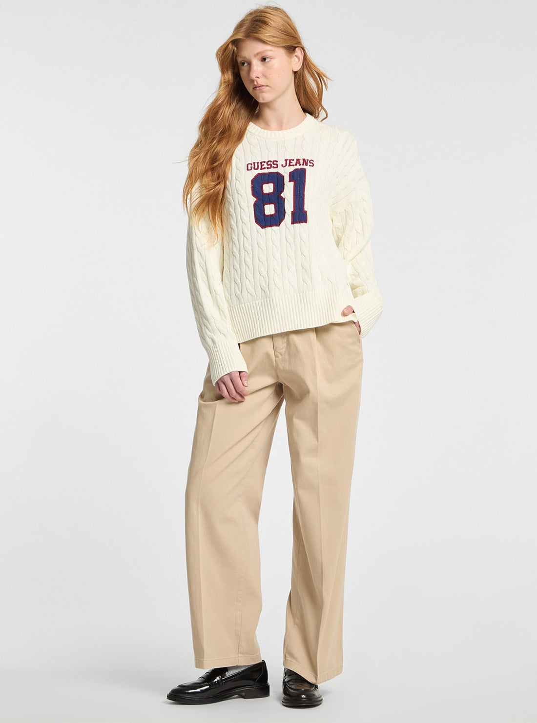 Guess Jeans Beige Cable Knit Jumper