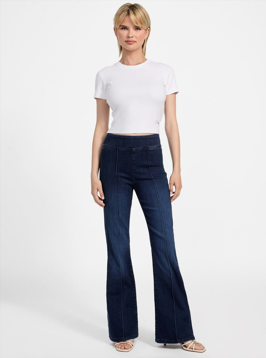 GUESS Womens High Rise Sexy Flare Jeans in Dark Wash W5YA0FD5QR0 Full View
