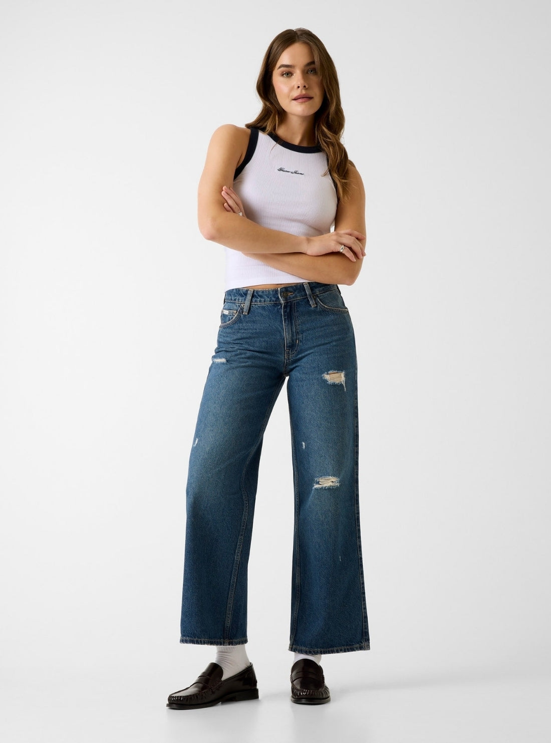 【ダークインディゴ(GJUV)】GUESS JEANS デニム ワイドジーンズ(W)G11 Wide Leg G11 Wide Leg Jeans in Dark Wash | GUESS Jeans
