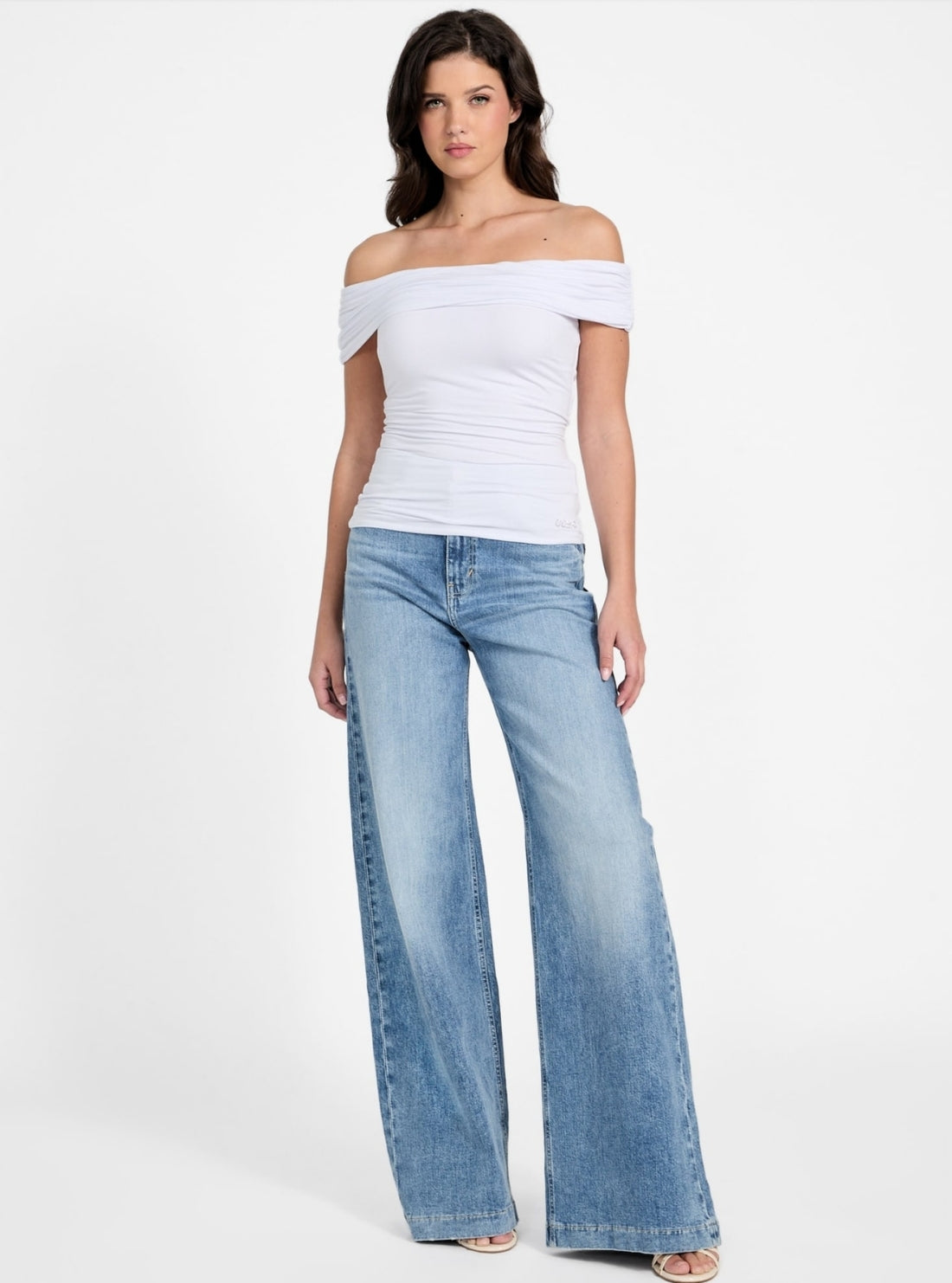 GUESS Womens Eco High-Rise Bellagio Wide-Leg Jeans in Light Wash W5YA1CD5QP2 Full View