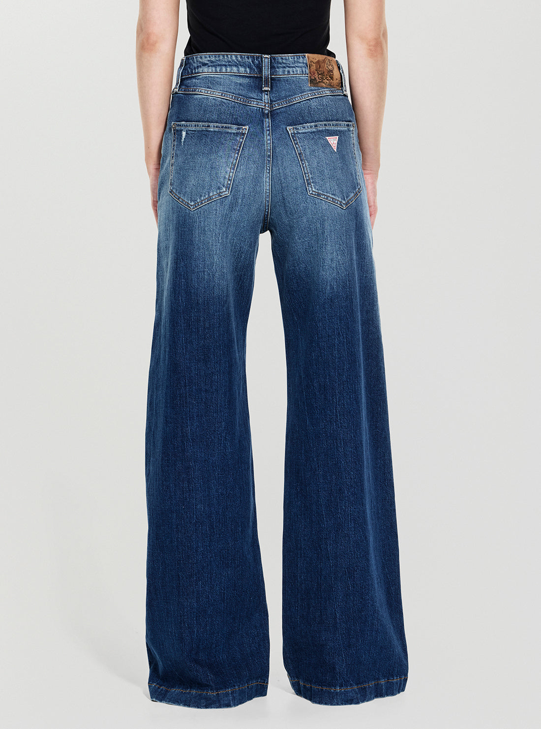 GUESS Womens Eco Bellagio Wide-Leg Jeans in Medium Wash W5YA1CD5QP3  Back View