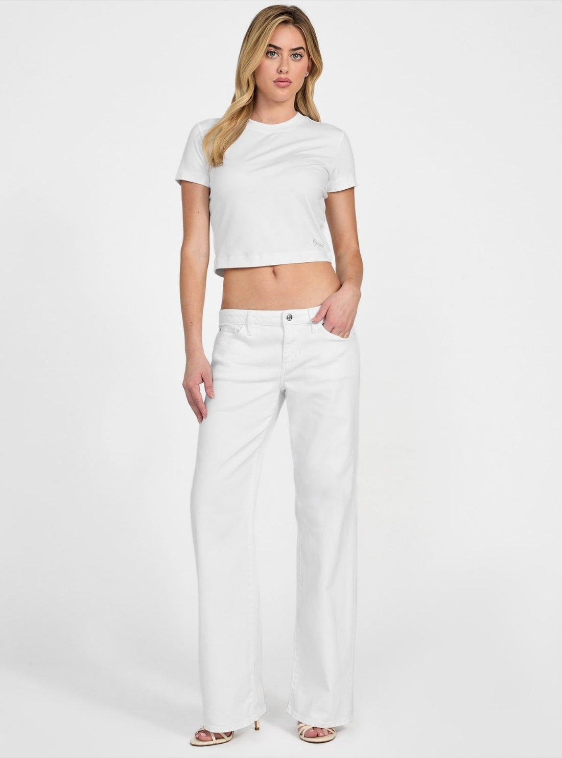 GUESS Womens White Low Rise Slouchy Jeans W5YA1DD4T50 Full View