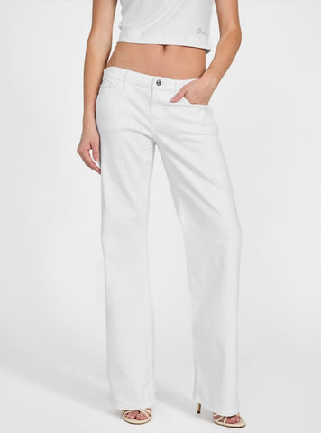 GUESS Womens White Low Rise Slouchy Jeans W5YA1DD4T50 Front View