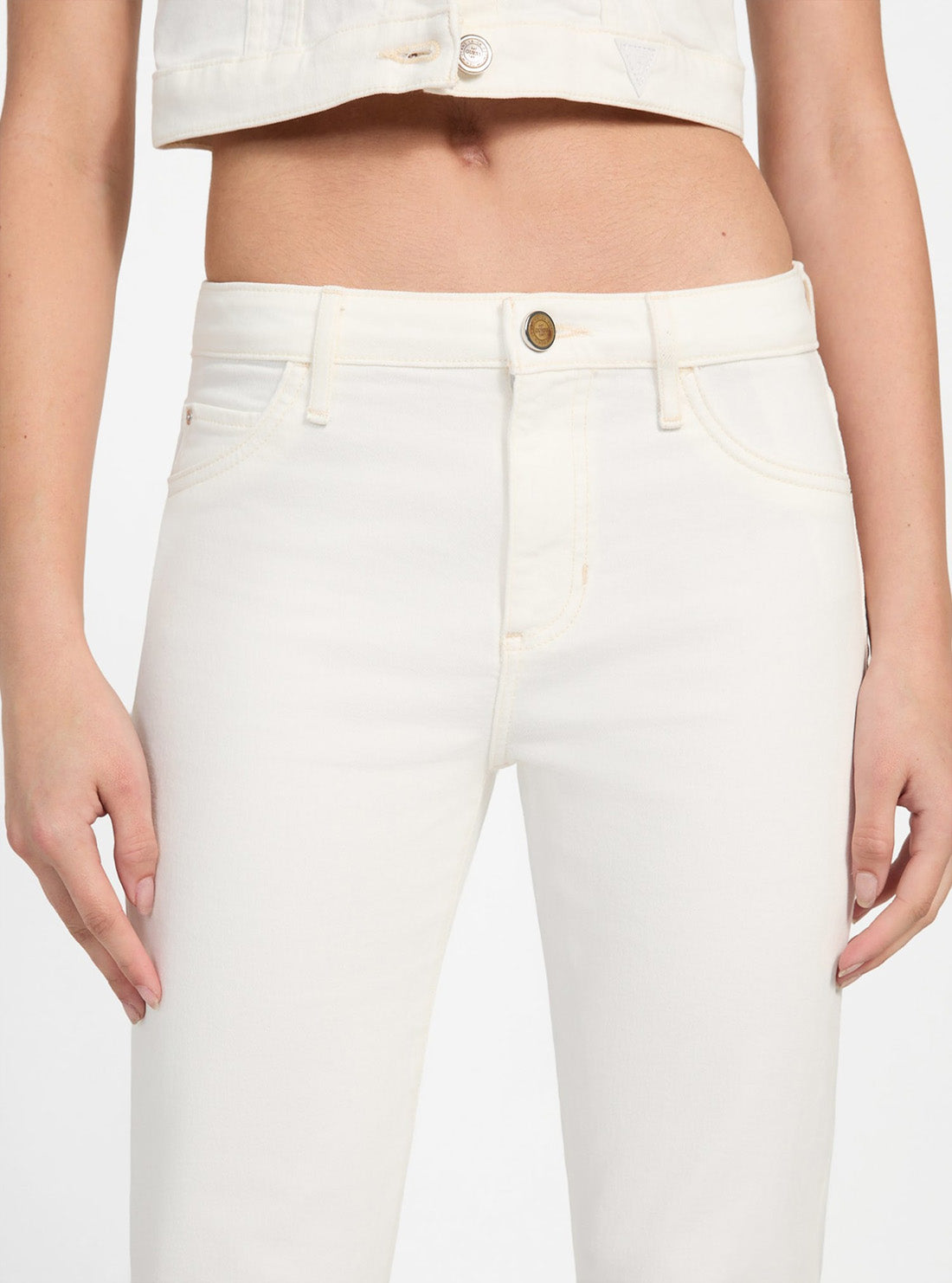 GUESS Womens White Mid Rise Audrey Slim Cigarette Jeans W5YA2AD4T50 Detail View