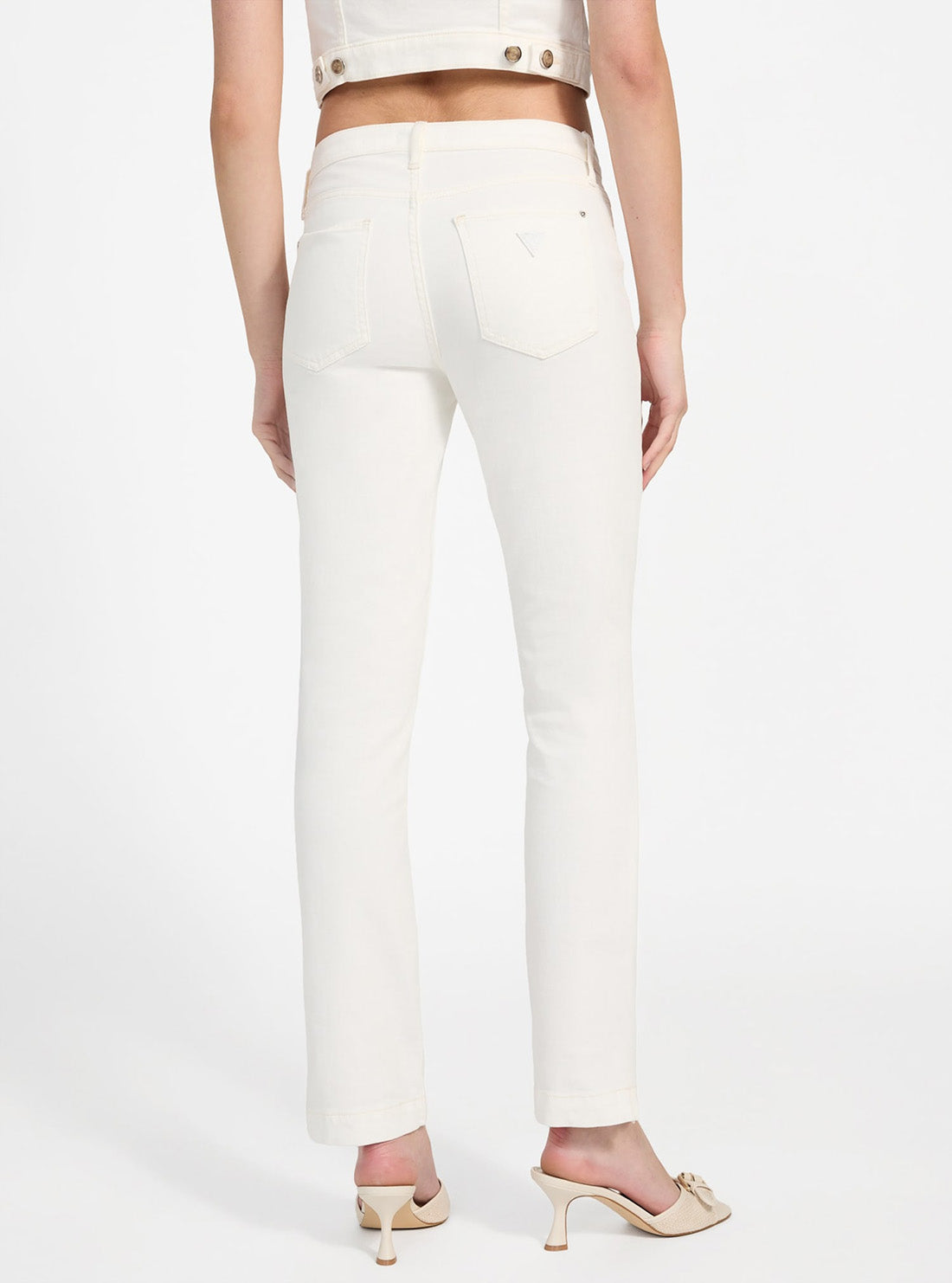 GUESS Womens White Mid Rise Audrey Slim Cigarette Jeans W5YA2AD4T50  Back View