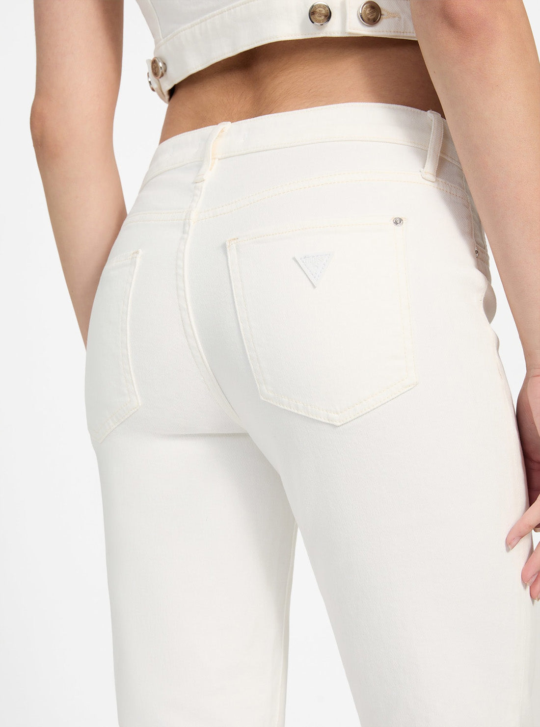 GUESS Womens White Mid Rise Audrey Slim Cigarette Jeans W5YA2AD4T50 Back Detail View
