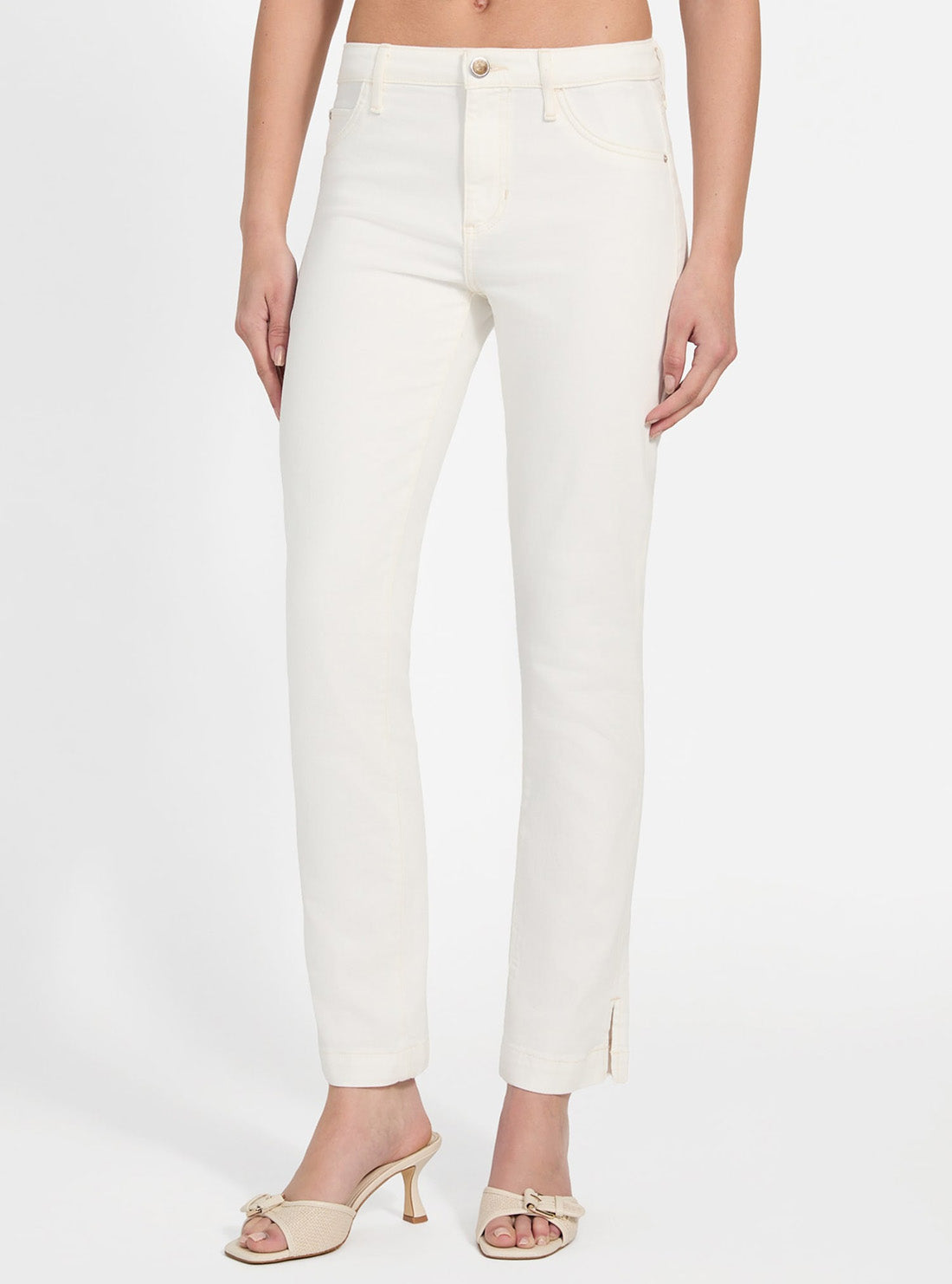 GUESS Womens White Mid Rise Audrey Slim Cigarette Jeans W5YA2AD4T50 Front View