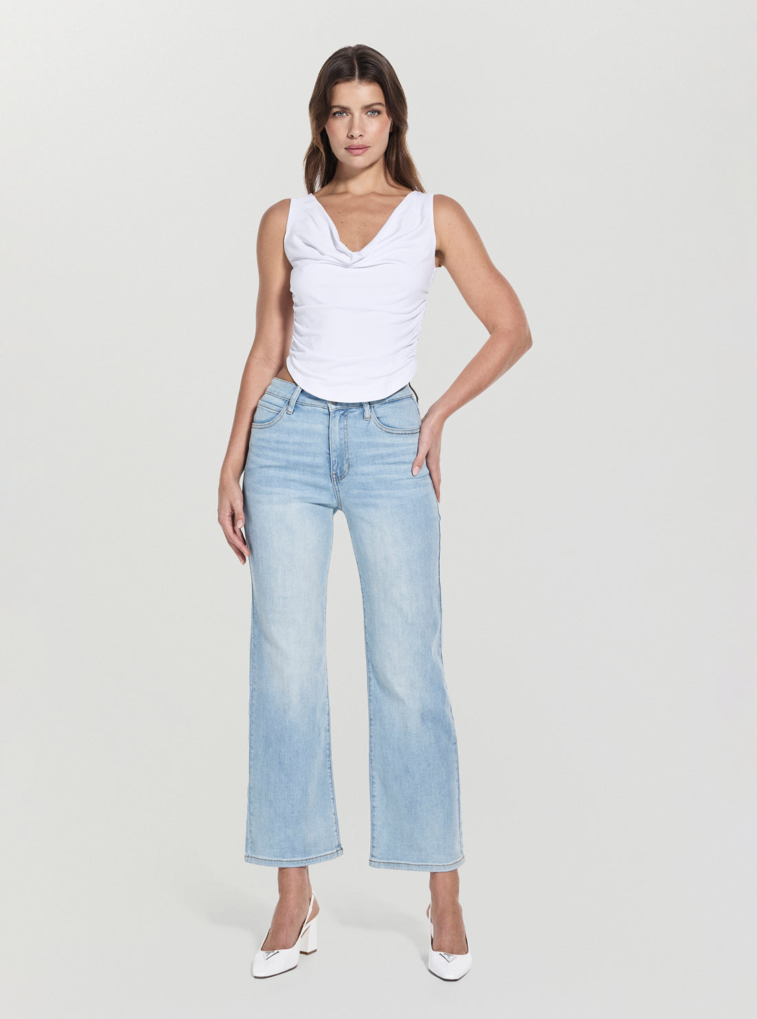 GUESS Womens Cantina Mid Rise Wide Leg Jeans in Light Wash W5YA2JD5LK0 Full View