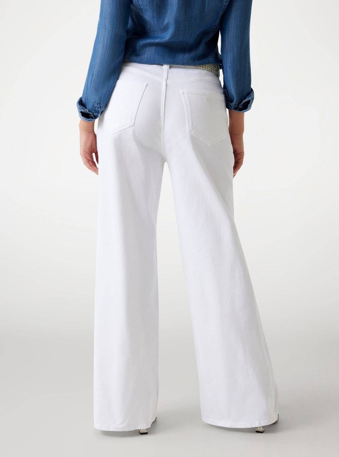 GUESS Womens White High-Rise Mardi Wide Leg Jeans W5YA2SD6210 Back View