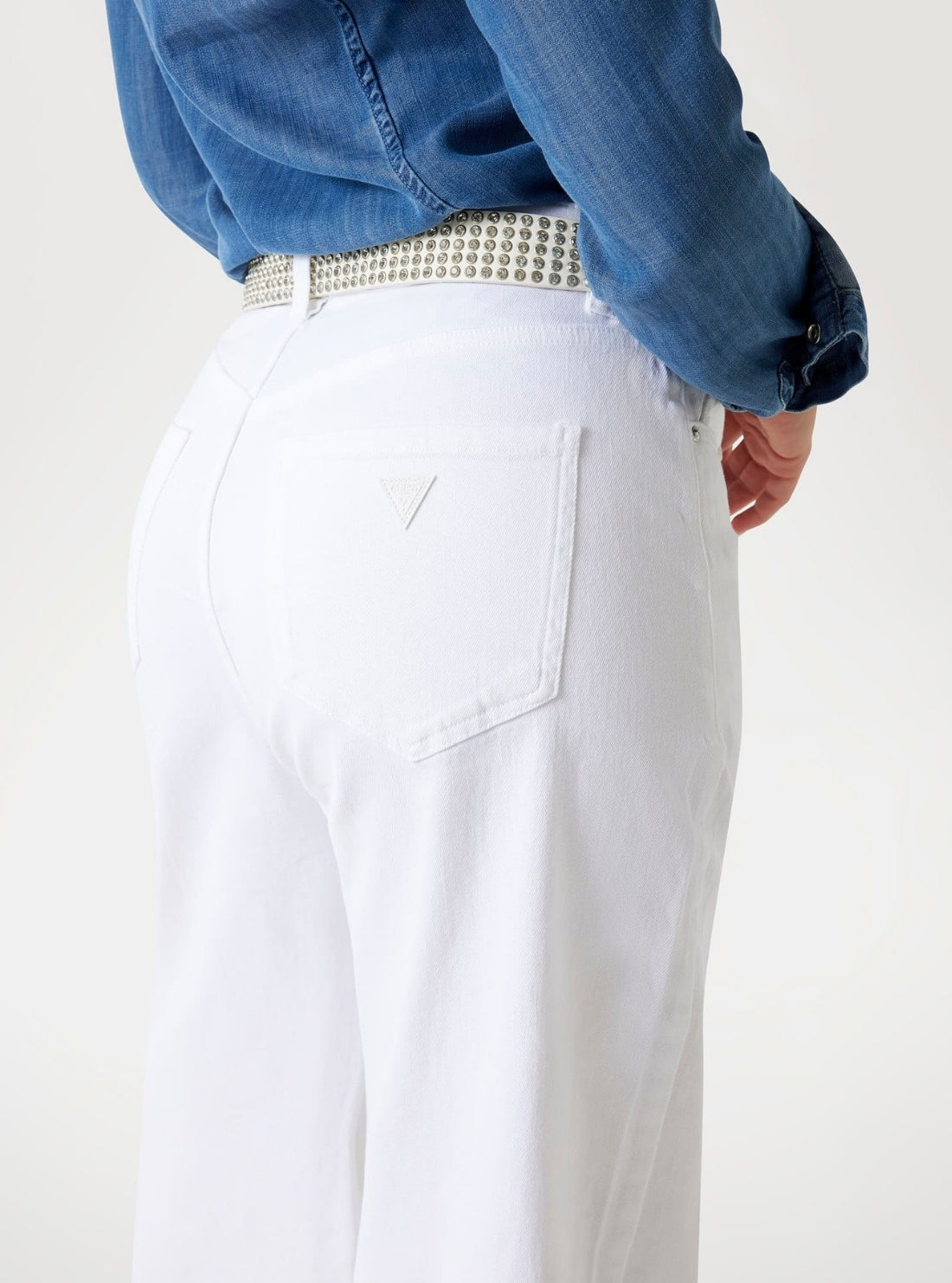 GUESS Womens White High-Rise Mardi Wide Leg Jeans W5YA2SD6210 Back View