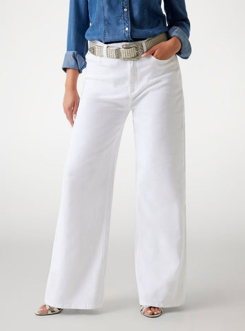 GUESS Womens White High-Rise Mardi Wide Leg Jeans W5YA2SD6210 Front View