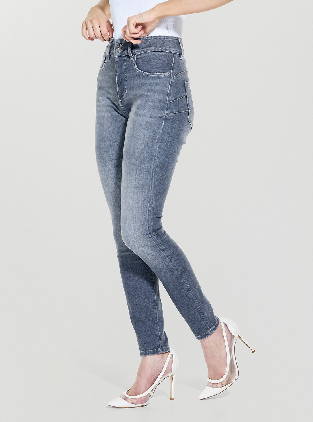 GUESS Womens Eco Grey Shape Up Skinny Jeans W5YA34D5QO1 Front Side View