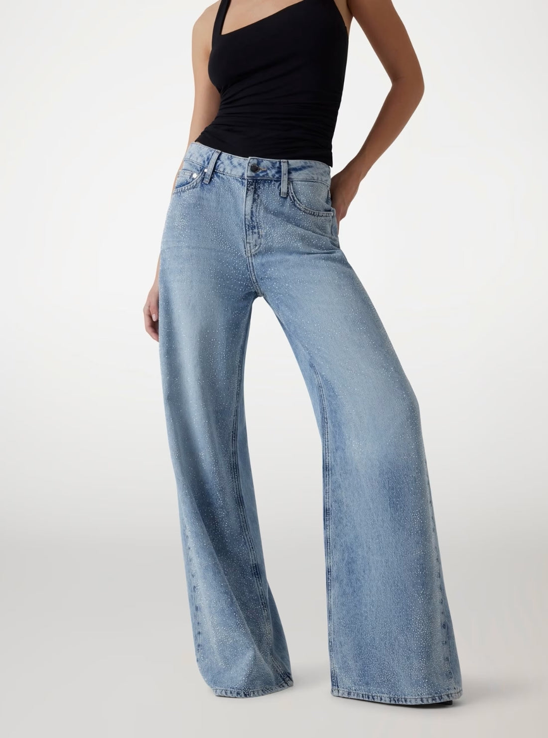 GUESS Womens High-Rise Wide Leg Bellflower Jeans in Evening Euphoria W5YA82D5QKA Front View