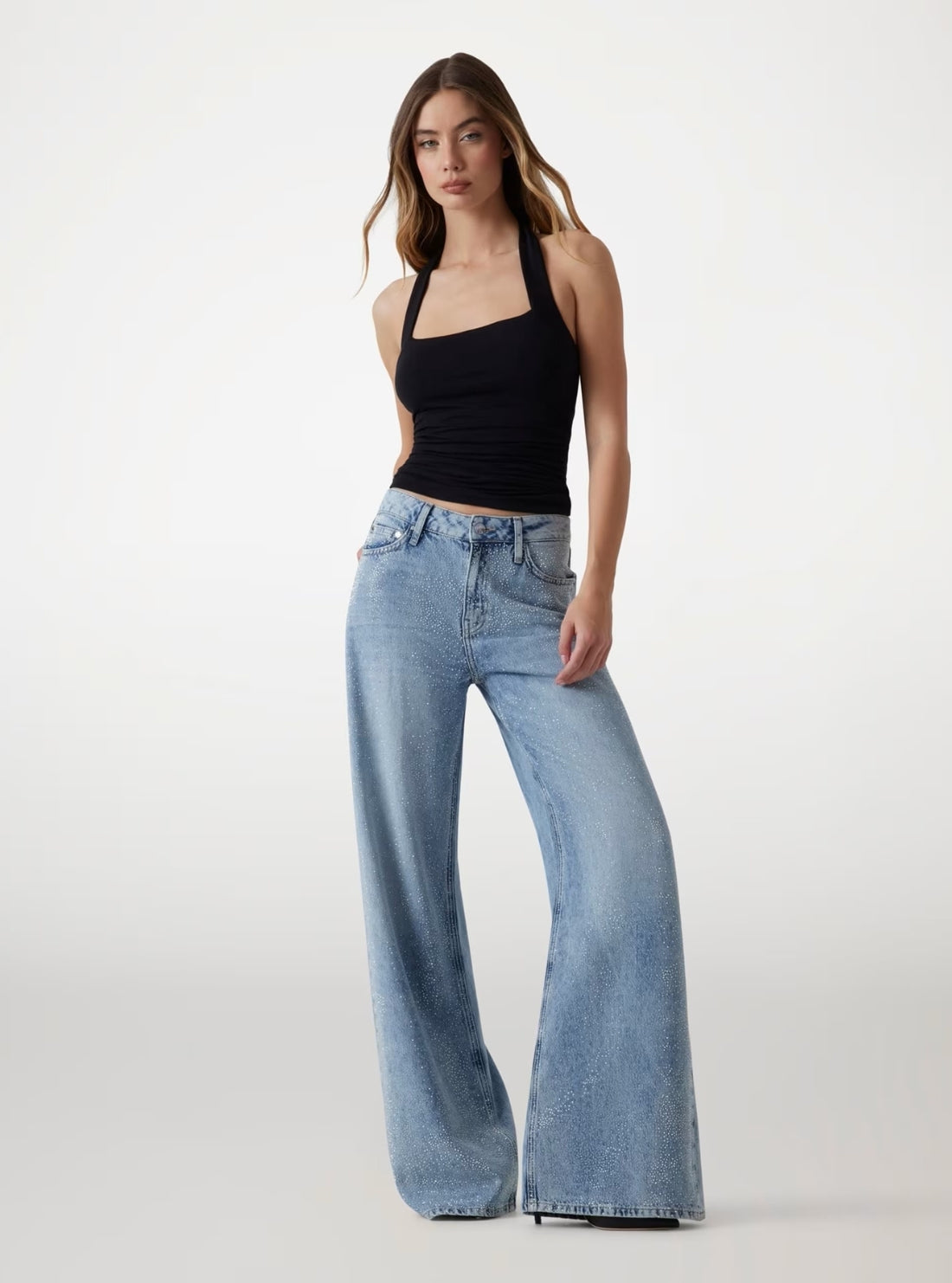 GUESS Womens High-Rise Wide Leg Bellflower Jeans in Evening Euphoria W5YA82D5QKA Full View