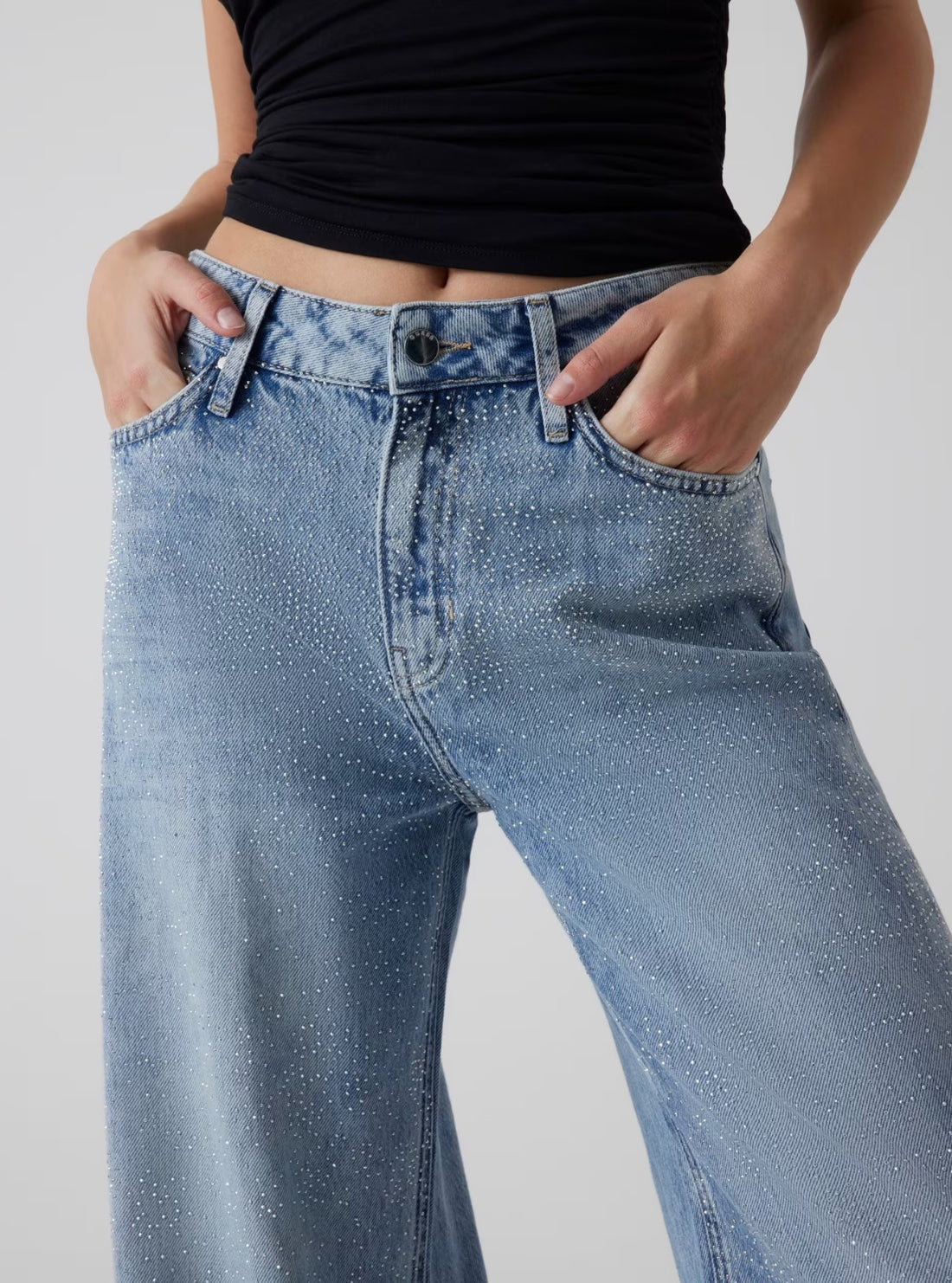 GUESS Womens High-Rise Wide Leg Bellflower Jeans in Evening Euphoria W5YA82D5QKA Detail View