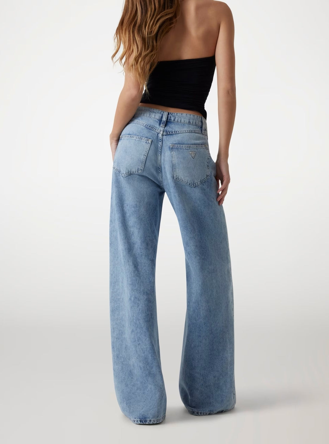 GUESS Womens High-Rise Wide Leg Bellflower Jeans in Evening Euphoria W5YA82D5QKA Back View