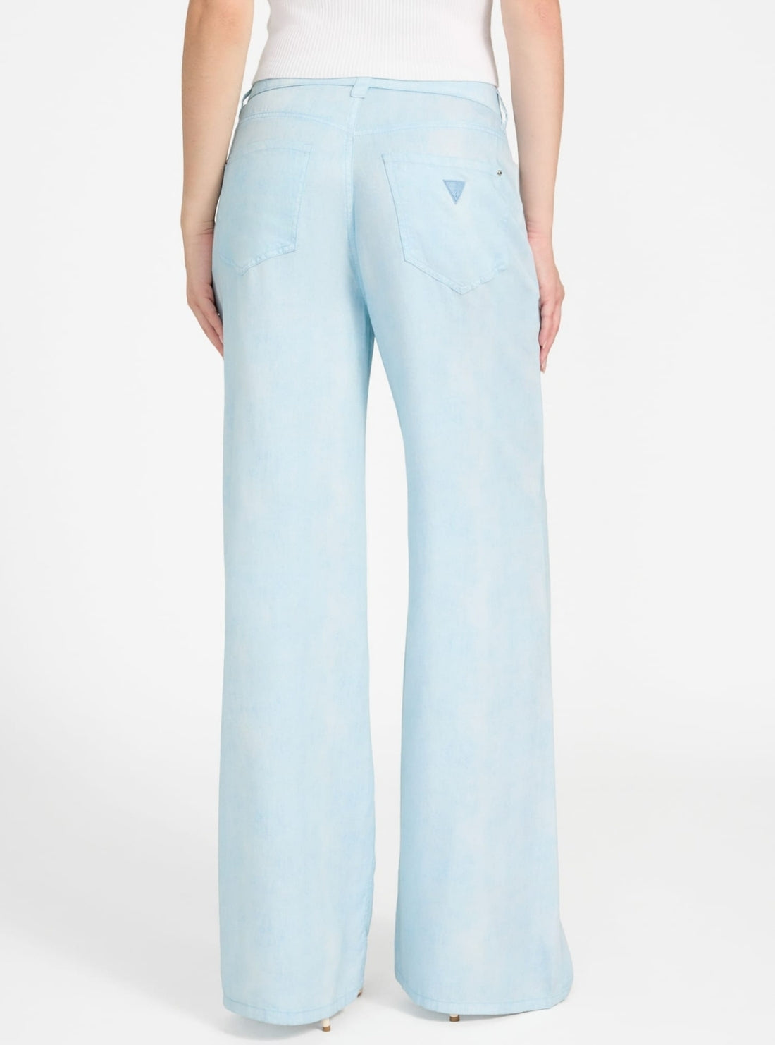 GUESS Womens High-Rise Bellflower Wide Leg Pants in Light Wash W5YA82W0310 Back View