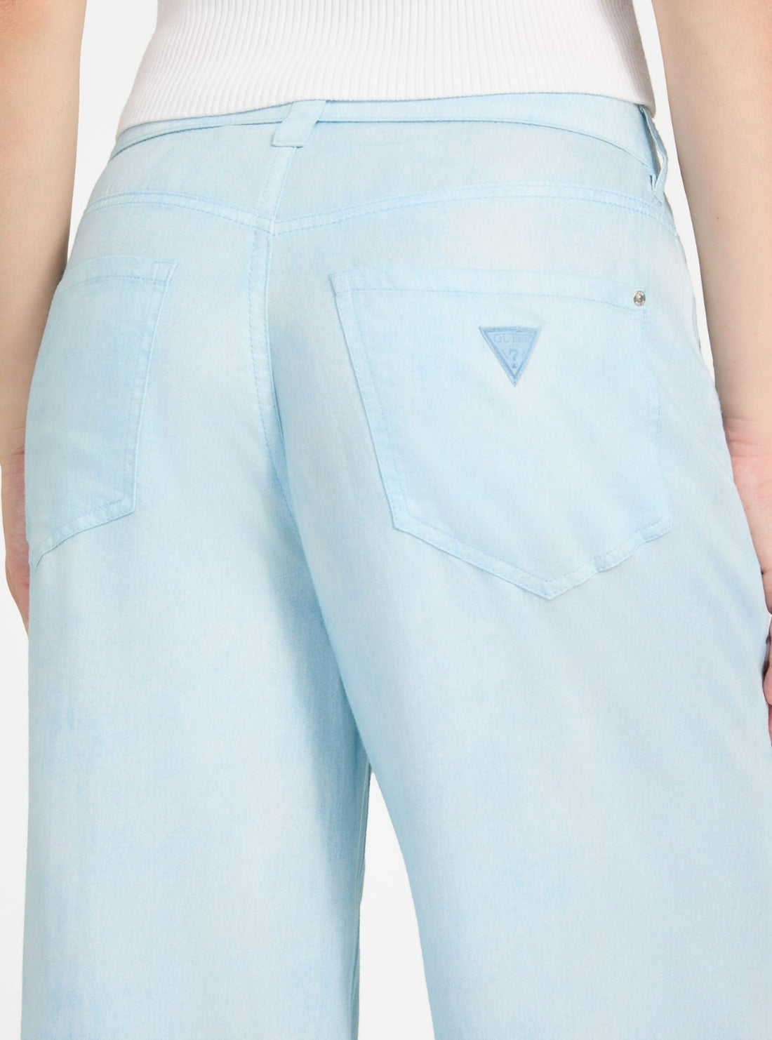 GUESS Womens High-Rise Bellflower Wide Leg Pants in Light Wash W5YA82W0310 Back Detail View